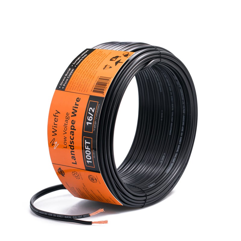 Wirefy 16/2 Low Voltage Landscape Wire 100 ft | Low Voltage Landscape Lighting Wire | Pure Copper | Outdoor Direct Burial | 16-Gauge 2-Conductor 100 Feet | UL Listed - Image 1